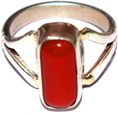 RSPSHAKTI Coral Moonga Wt 7.25 rti 6.52 Carat 5dhatu Silver Coated Adjustable Ring Unisex Stone Coral Silver Plated Ring