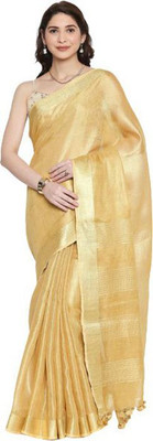 govind handloom Self Design Bhagalpuri Cotton Linen, Tissue Saree(Gold)