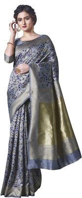 Bayja Self Design, Printed, Embellished, Polka Print, Dyed Kanjivaram Pure Silk Saree(Blue)