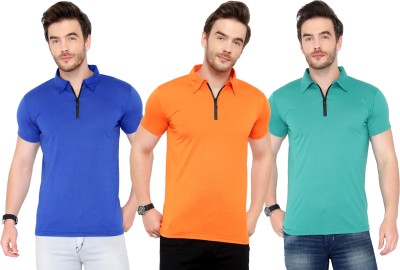 Adorbs Solid Men Polo Neck Green, Blue, Orange T-Shirt