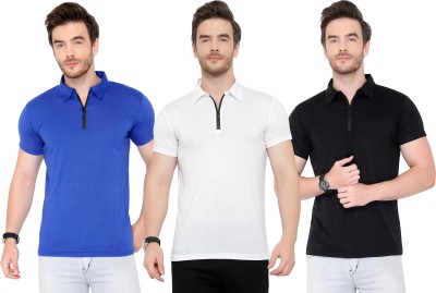 Adorbs Solid Men Polo Neck White, Blue, Black T-Shirt