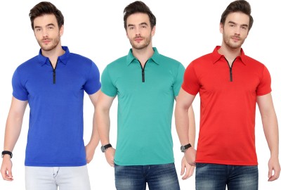 Tivy Solid Men Polo Neck Red, Green, Blue T-Shirt