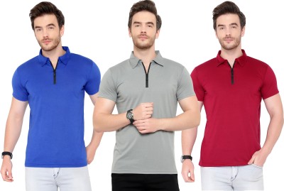 Tivy Solid Men Polo Neck Red, Blue, Grey T-Shirt