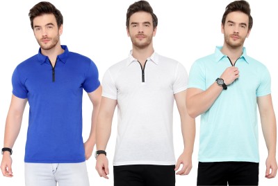 Adorbs Solid Men Polo Neck Light Blue, White, Blue T-Shirt