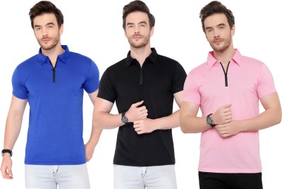 Tivy Solid Men Polo Neck Blue, Black, Pink T-Shirt