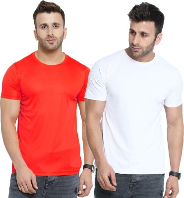 ONEBIT Solid Men Round Neck Red, White T-Shirt