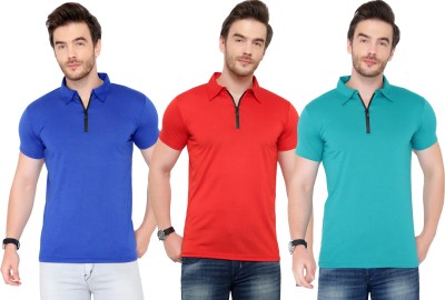 Adorbs Solid Men Polo Neck Red, Blue T-Shirt