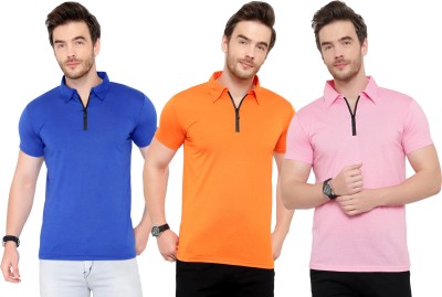 Adorbs Solid Men Polo Neck Blue, Pink, Orange T-Shirt