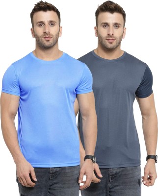 UDI n ADI Solid Men Round Neck Light Blue, Grey T-Shirt