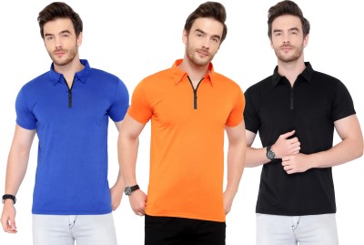 Adorbs Solid Men Polo Neck Blue, Black, Orange T-Shirt