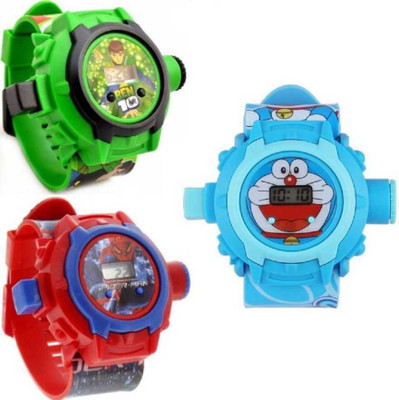 MATTRENDS Spiderman,Doraemon,BEN10 Three Spiderman BEN10 Doraemon Trio Projector Digital Watch - For Boys & Girls