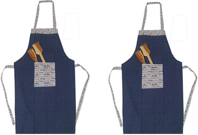 SSDN Cotton Home Use Apron - XL(Blue, Pack of 2)