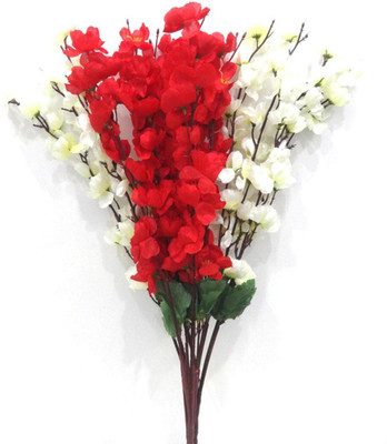 OM COLLECTIONS ORCHIDS ARTIFICIAL FLOWER Red, White Orchids Artificial Flower(22 inch, Pack of 1, Flower Bunch)
