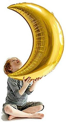 Blooms Mall Solid Solid Golden Moon Shaped foil Balloon(Gold, Pack of 1)