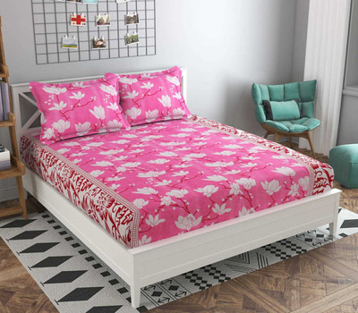 GoHome 140 TC Microfiber Double 3D Printed Flat Bedsheet(Pack of 1, Pink)