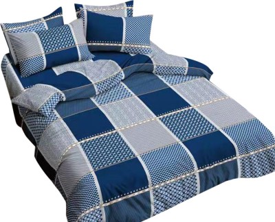 MUKHAKSH 350 TC Cotton King Printed Flat Bedsheet(Pack of 1, King Size Dark Blue Double Bed Sheet Set)