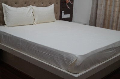 Vissage 250 TC Cotton King Striped Flat Bedsheet(Pack of 1, Off White)