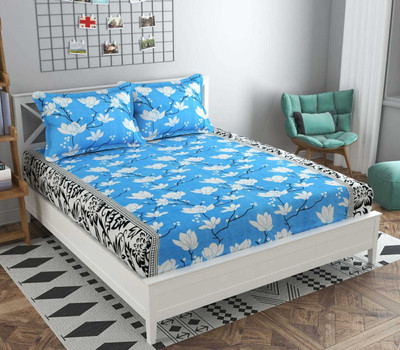 GoHome 140 TC Microfiber Double 3D Printed Flat Bedsheet(Pack of 1, Blue)