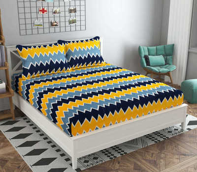 GoHome 140 TC Microfiber Double 3D Printed Flat Bedsheet(Pack of 1, Yellow)