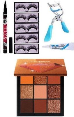 Lenon BEAUTY COMBO KIT 5 PAIR EYELASH, EYELASH GLUE, EYELASH CURLER WITH 36 HRS EYELINER AND OBSESSIONS EYE-SHADOW PALETTE TOPAZ 4.4 g(9 Items in the set)