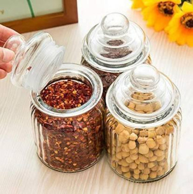 T R Creation Glass Tea Coffee & Sugar Container  - 350 ml(Pack of 3, Clear)