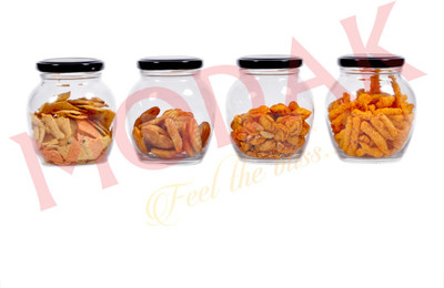 Modak Glass Grocery Container  - 350 ml(Pack of 4, Clear)