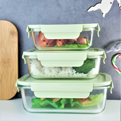 tyche enterprise Glass Fridge Container  - 1000 ml, 750 ml, 500 ml(Pack of 3, Clear)