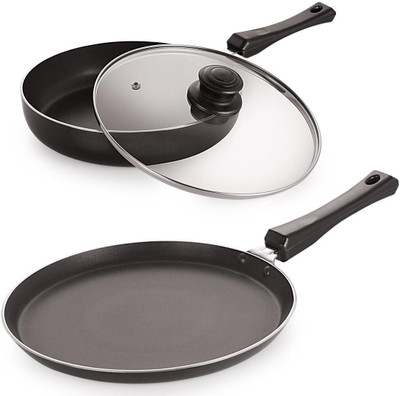 NIRLON Aluminium Induction Friendly Fry Pan & Flat Tawa Induction Bottom Non-Stick Coated Cookware Set(Aluminium, 2 - Piece)