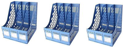 Cpixen 3 Compartments PLASTIC FILE RACK HOLDER(Blue)