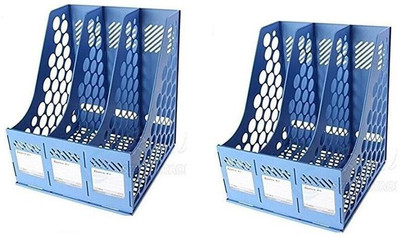 FosCadit 3 Compartments PLASTIC FILE RACK HOLDER(Blue)