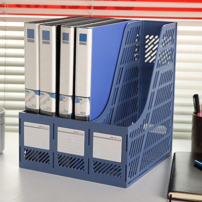 MOSHTU 3 Compartments PLASTIC FILE RACK HOLDER(Blue)
