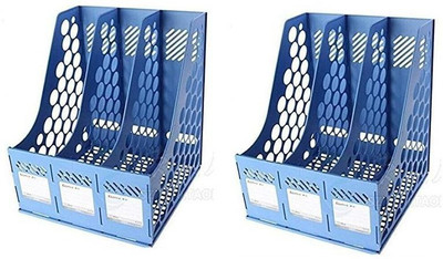 Cpixen 3 Compartments PLASTIC FILE RACK HOLDER(Blue)