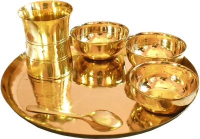 Shrinika Pack of 6 Bronze Pure Kansa Solid Dinner Thali Set | Bronze Thali Set of 06 Pieces Dinner Set(Gold, Microwave Safe)