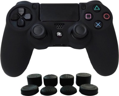 microware Silicone with Rubber Oil Gel Controller Cover Skin Protector Case Kits for Playstation 4 PS4/PS4 Slim/PS4 Pro Controller (1x Controller cover with 8 x FPS Pro Thumb Grips Caps)  Gaming Accessory Kit(Black, For PS4)