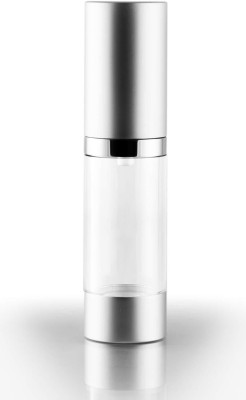 PHARCOS Airless Pump Bottle Refillable Cosmetic Container for Makeup Foundation, Serums, Homemade Beauty Products (Leak Proof-Pack of 1) (Transparent - Matte Silver- 50 Ml)