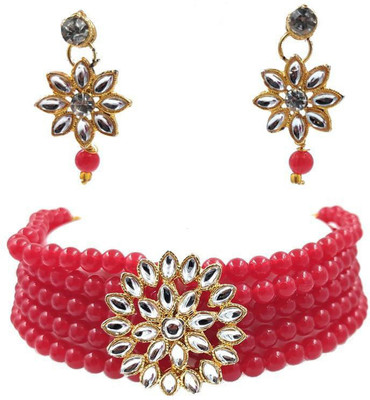 KNIGGHT ANGEL JEWELS Plastic, Alloy Gold-plated Red Jewellery Set(Pack of 1)