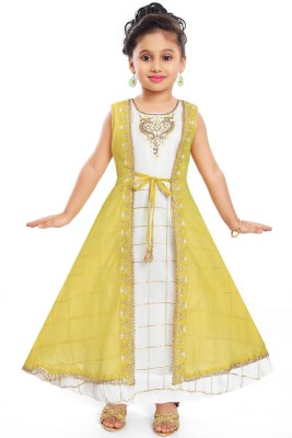 Wishkaro Girls Maxi/Full Length Party Dress(Yellow, Sleeveless)