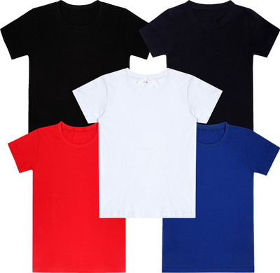 3SIX5 Boys Solid Pure Cotton Regular T Shirt(Multicolor, Pack of 5)