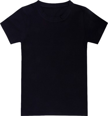 3SIX5 Boys Solid Pure Cotton Regular T Shirt(Dark Blue, Pack of 1)