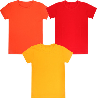 Miss & Chief Boys Solid Pure Cotton Regular T Shirt(Multicolor, Pack of 3)