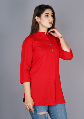 Brijam Women Solid A-line Kurta(Red)