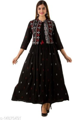 MANIKURTI FAB Women Printed Anarkali Kurta(Black)