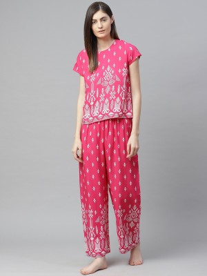 Yash Gallery Women Geometric Print Pink Top & Pyjama Set