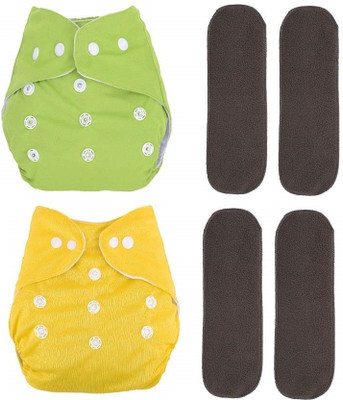 DOMENICO Reusable Washable Cloth Nappies With Inserts(5 Layer Insert)(2 Diaper 4 Insert)