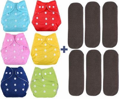 DOMENICO Reusable Washable Cloth Nappies With Inserts(5 Layer Insert)(6 Diaper 6 Insert)