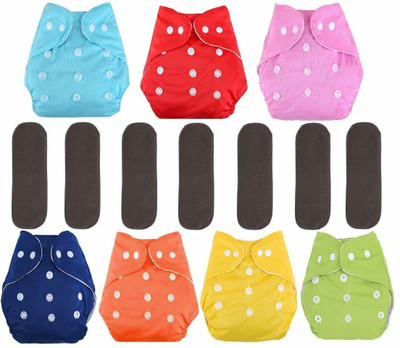 DOMENICO Reusable Washable Cloth Nappies With Inserts(5 Layer Insert)(7 Diaper 7 Insert)