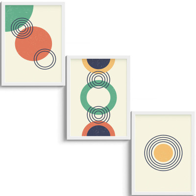 SC CREATIVES SC CREATIVES Set of 3 Minimalistic Geometric Shapes Framed Art Prints Painting with Plexi Glass 12 x 9 Inches Wall Art Gift Posters for Wall Decor Wall Hangings - White Frame | Ready To Hang Digital Reprint 12 inch x 9 inch Painting(With Frame, Pack of 3)