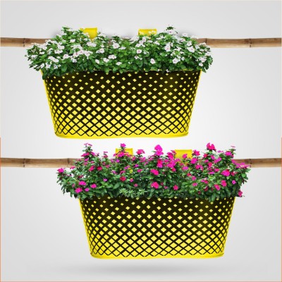 Patio by Bathla DIA Hanging Metal Pot Holders / Planters for Balcony / Garden |Corrosion Resistant with Detachable Double Hooks |Yellow - Set of 2 Plant Container Set(Pack of 2, Metal)