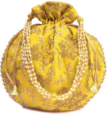 Glimpse WOMEN YELLOW EMBROIDERY SHAGUN WEDDING PARTY POTLI Potli