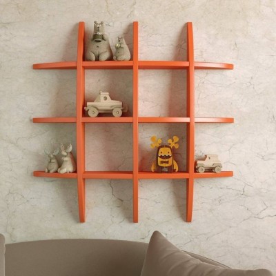 ONLINECRAFTS wooden T rack shelf orange Wooden Wall Shelf(Number of Shelves - 12, Orange)